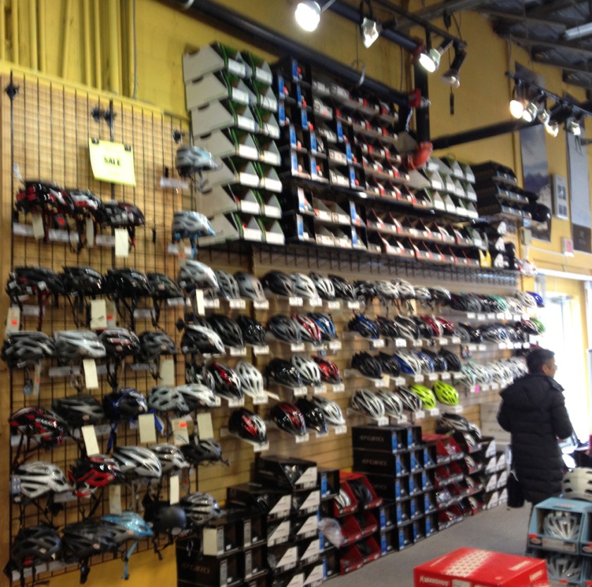 Selection of helmets at Bushtakah (lots on the floor too)