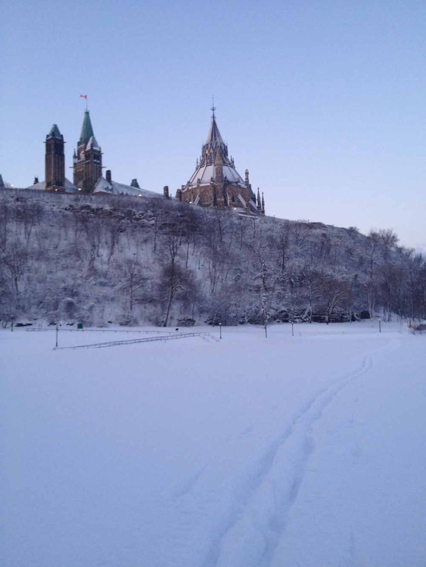 Ski tracks on the river