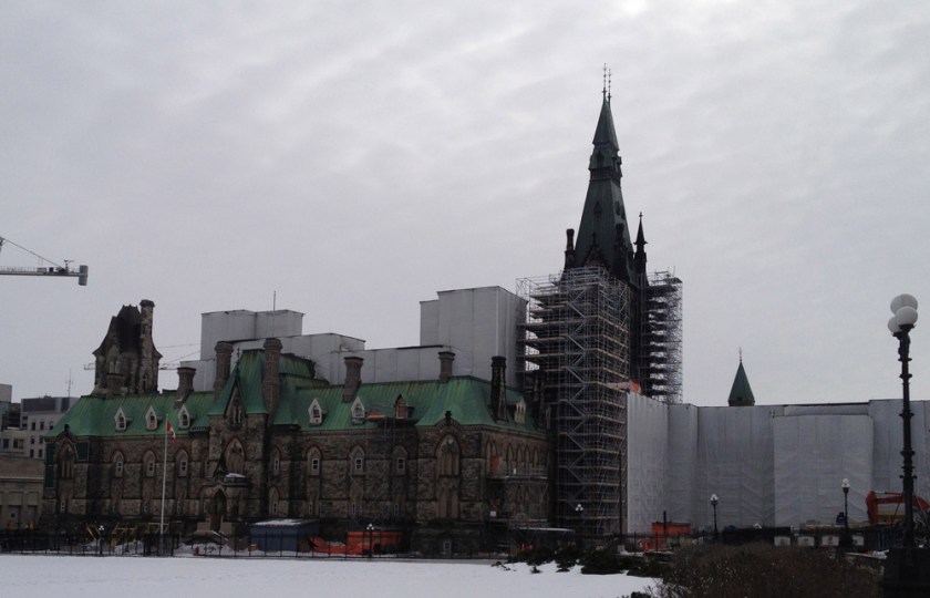 West Block partially wrapped