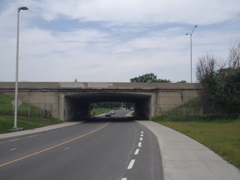 Merivale bike lane disapearing as it goes under the Queensway