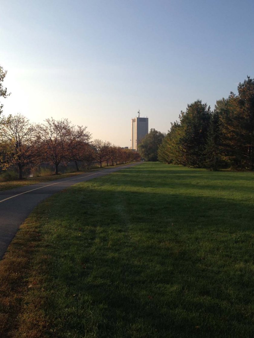 Approaching Carleton through the arboretum