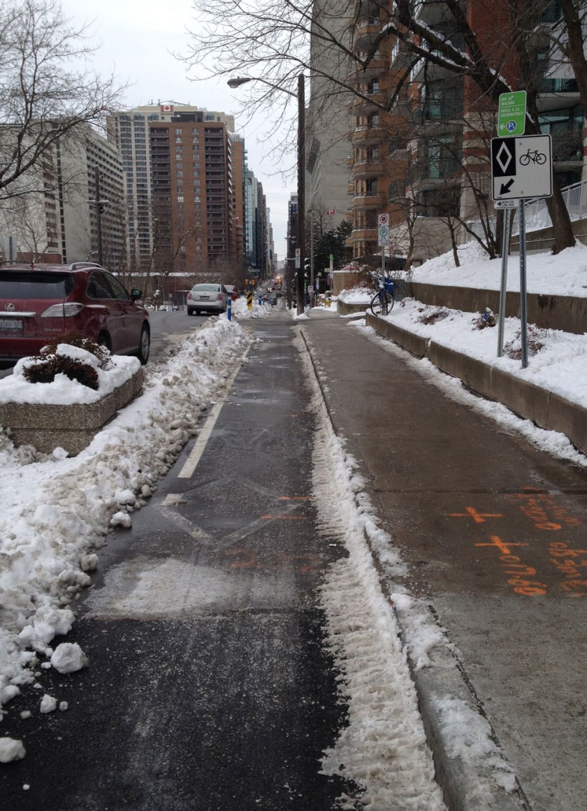 View down Laurier Bike Lane from Bronson Ave