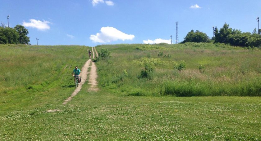 Biking down the old Carlington Heights ski hill