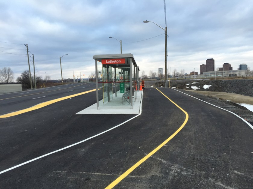 Weaving behind the bus stops