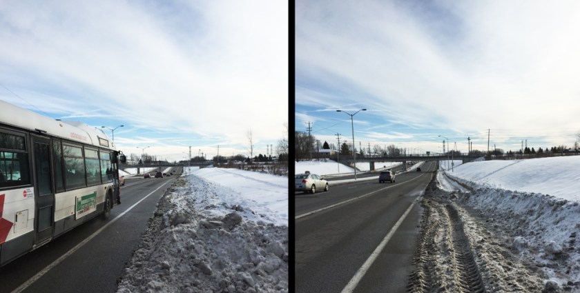 Bike lane along Woodroffe. Cleared most of the way.... then filled for a short stretch.