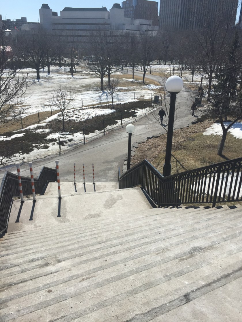 Stairs from Mackenzie Bridge town to Confederation Park