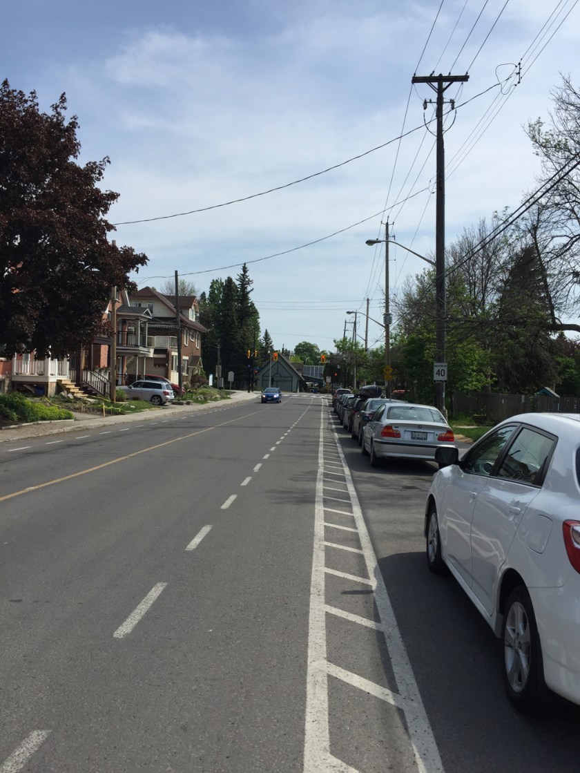 5th ave bike lane east of O'Connor on the way to the lights across Queen Elizabeth Dr