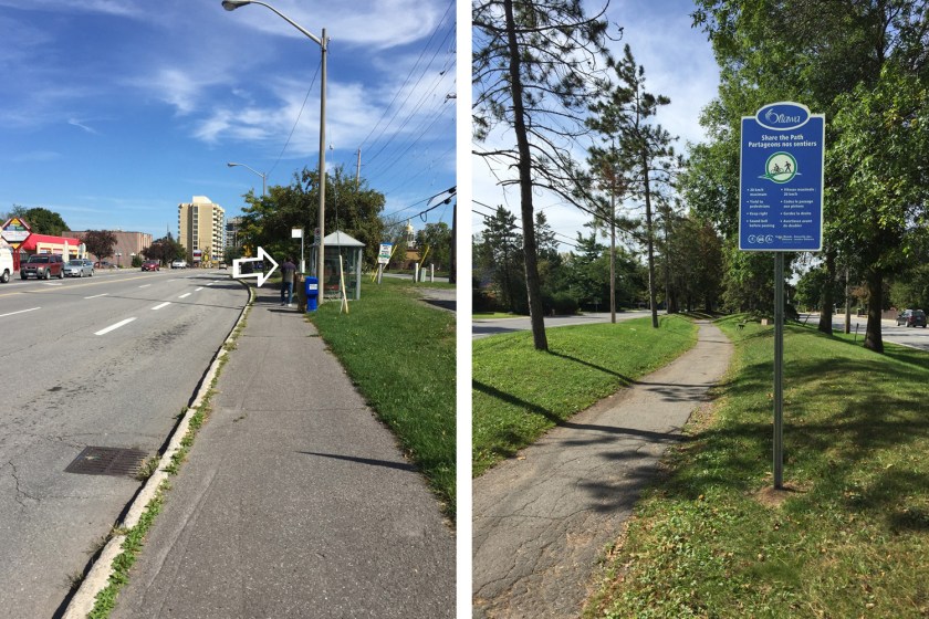 Start of path beyond bus shelter..........path looking west