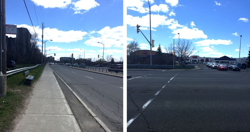 Sidewalk along Bank to lights....crosswalk at the lights to South Keys Mall